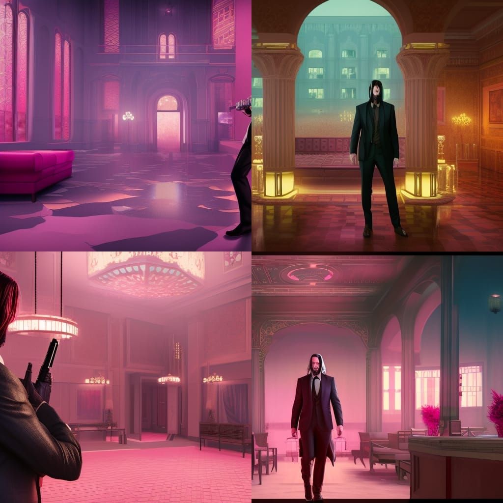 John Wick in Pink Continental Hotel: Detailed Matte Painting