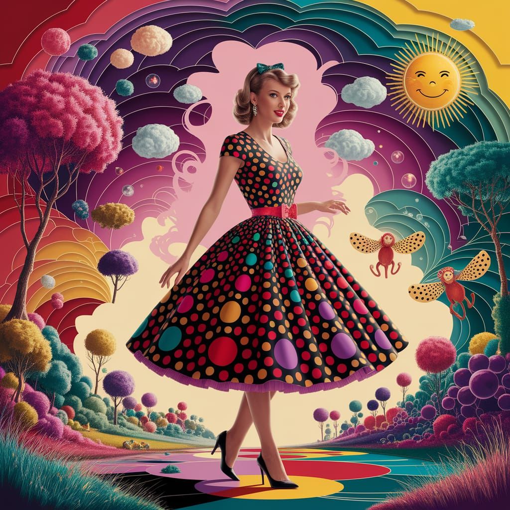 Polka Dot Dreamscape: A Surreal Pop Art Portrait