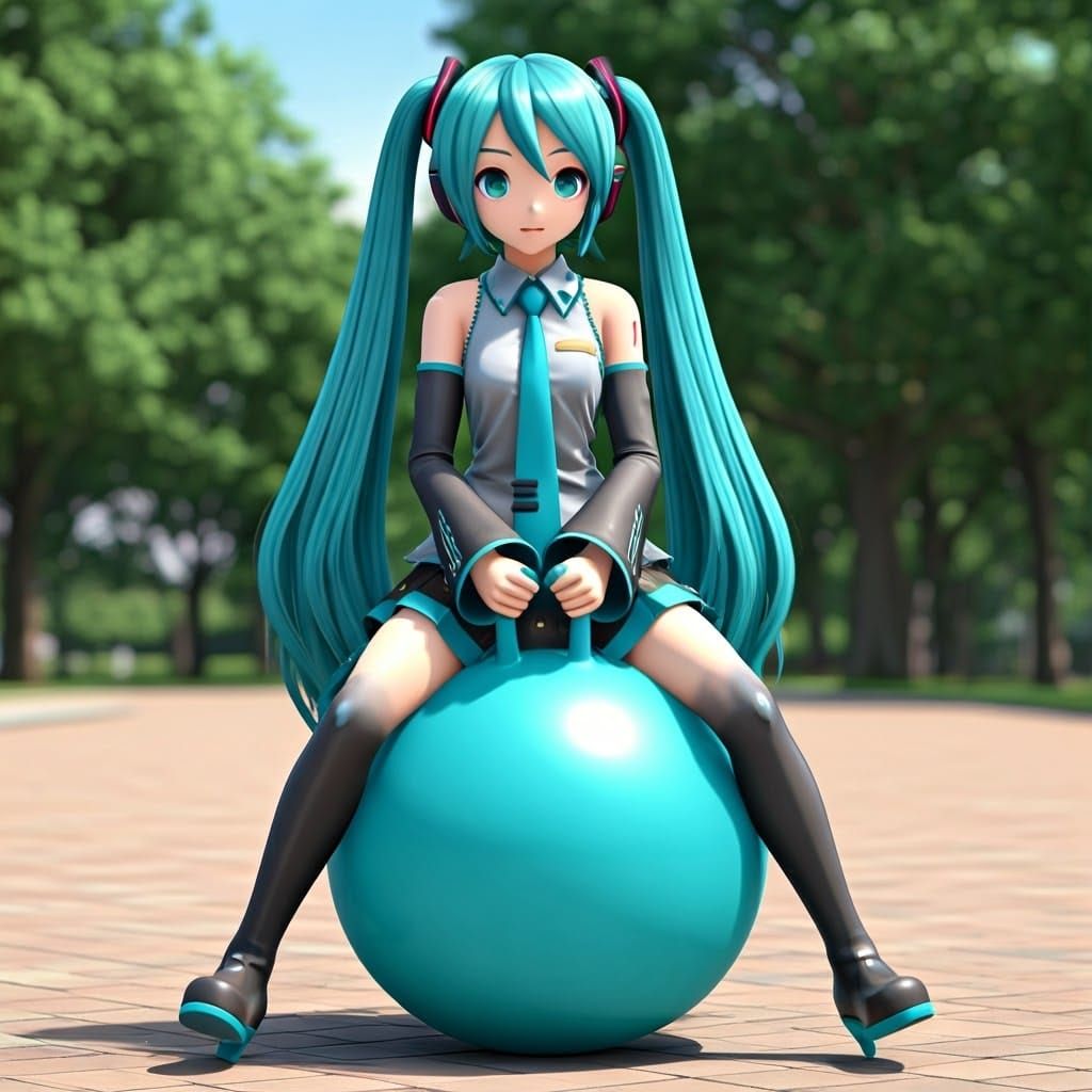 Hatsune Miku Bouncing on Hopper Ball at School
