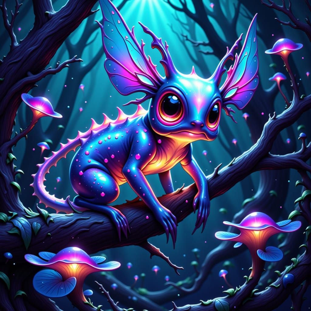 Bioluminescent Creature in Alien Forest