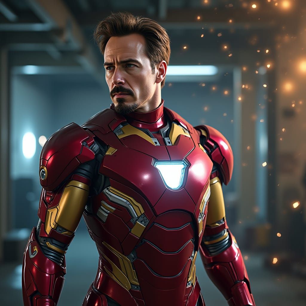 Tony Stark Works in Lab, Realistic 3D Epic Scene