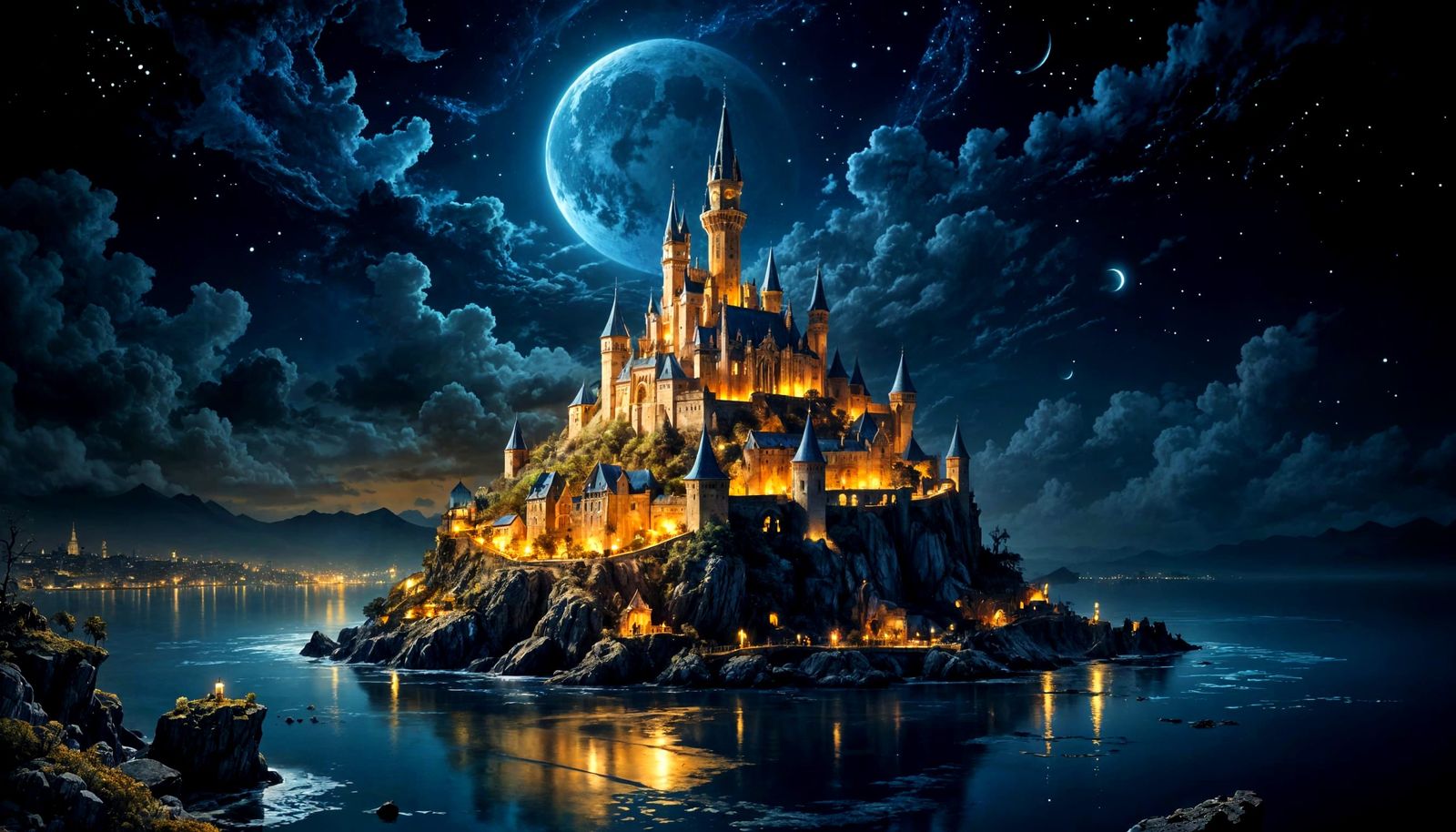 Golden Sky Island City in Fantasy Art Style