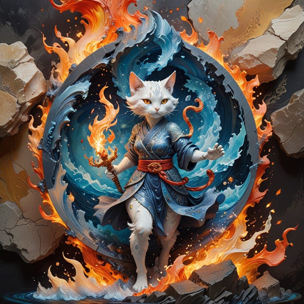 Infernal Tabaxi Goddess Rises from Flames in Vibrant Anime A...