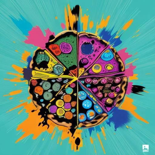 Humorous Pizza with Smiling Face in Pop Art Style