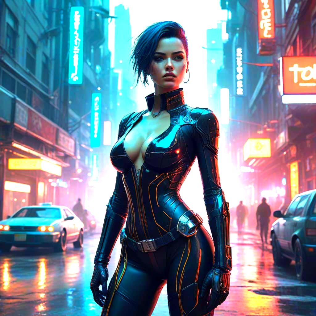 Cyberpunk Goddess in Chiaroscuro, Inspired by Syd Mead and L...