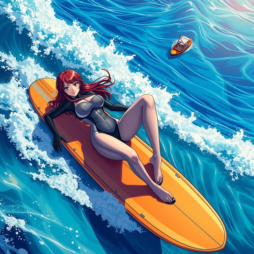 Giant Surfer Girl in Manga Scan Style