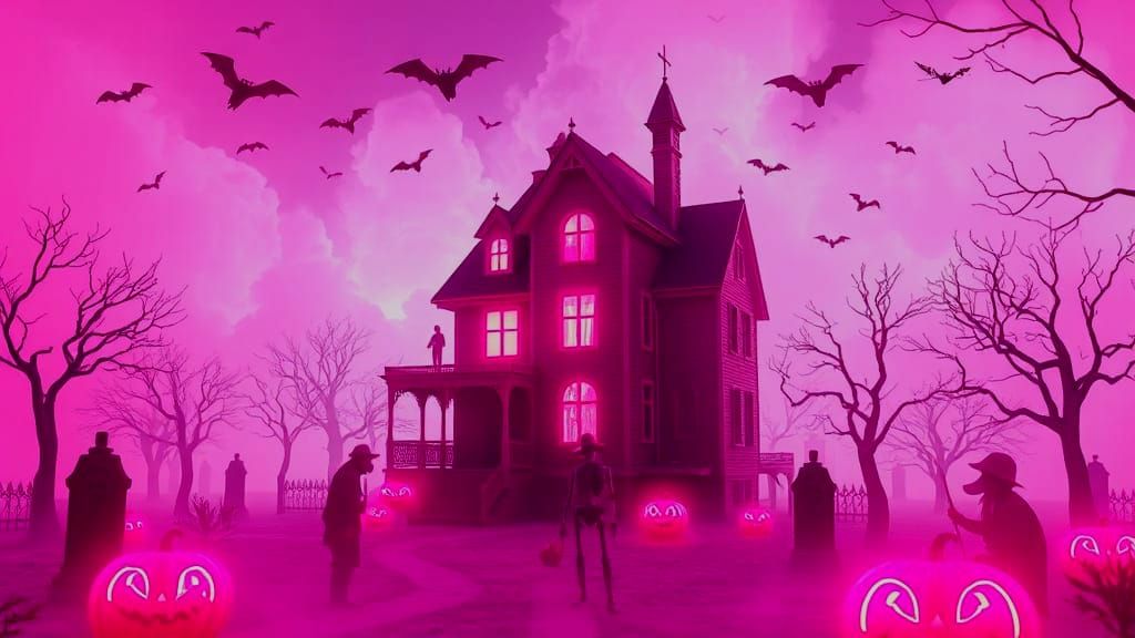Pink Cyberpunk Halloween Scene in 3D Render