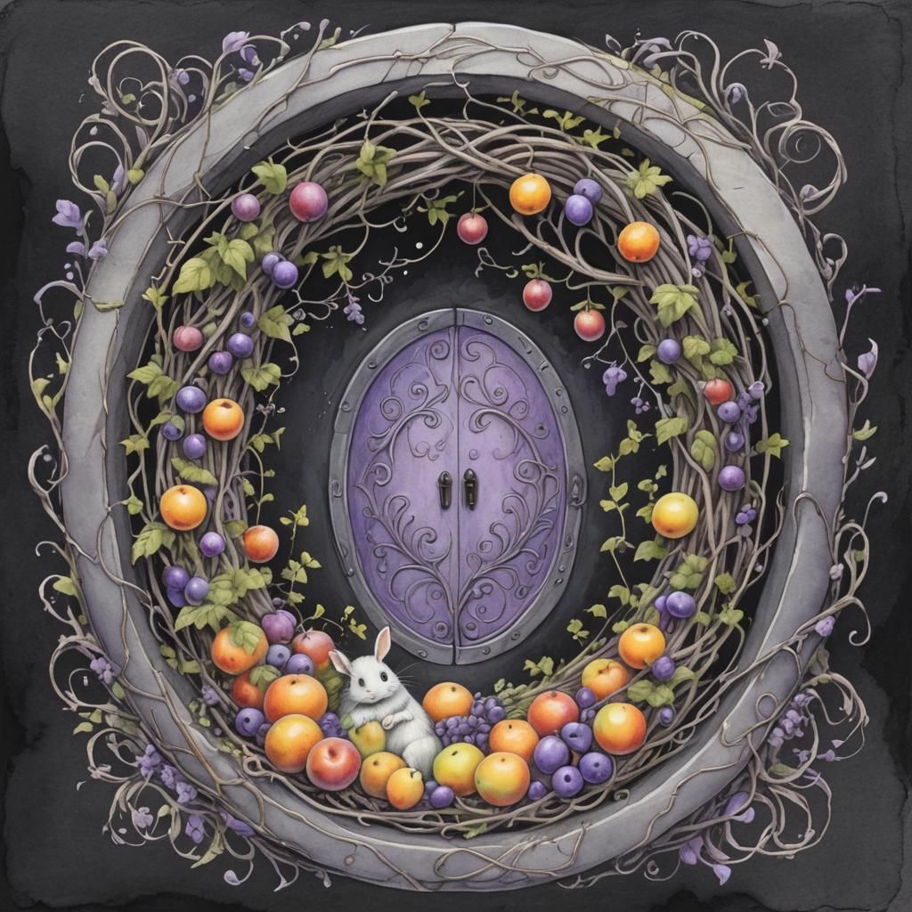 Magical Fruit Portal in Pencil Sketch Style