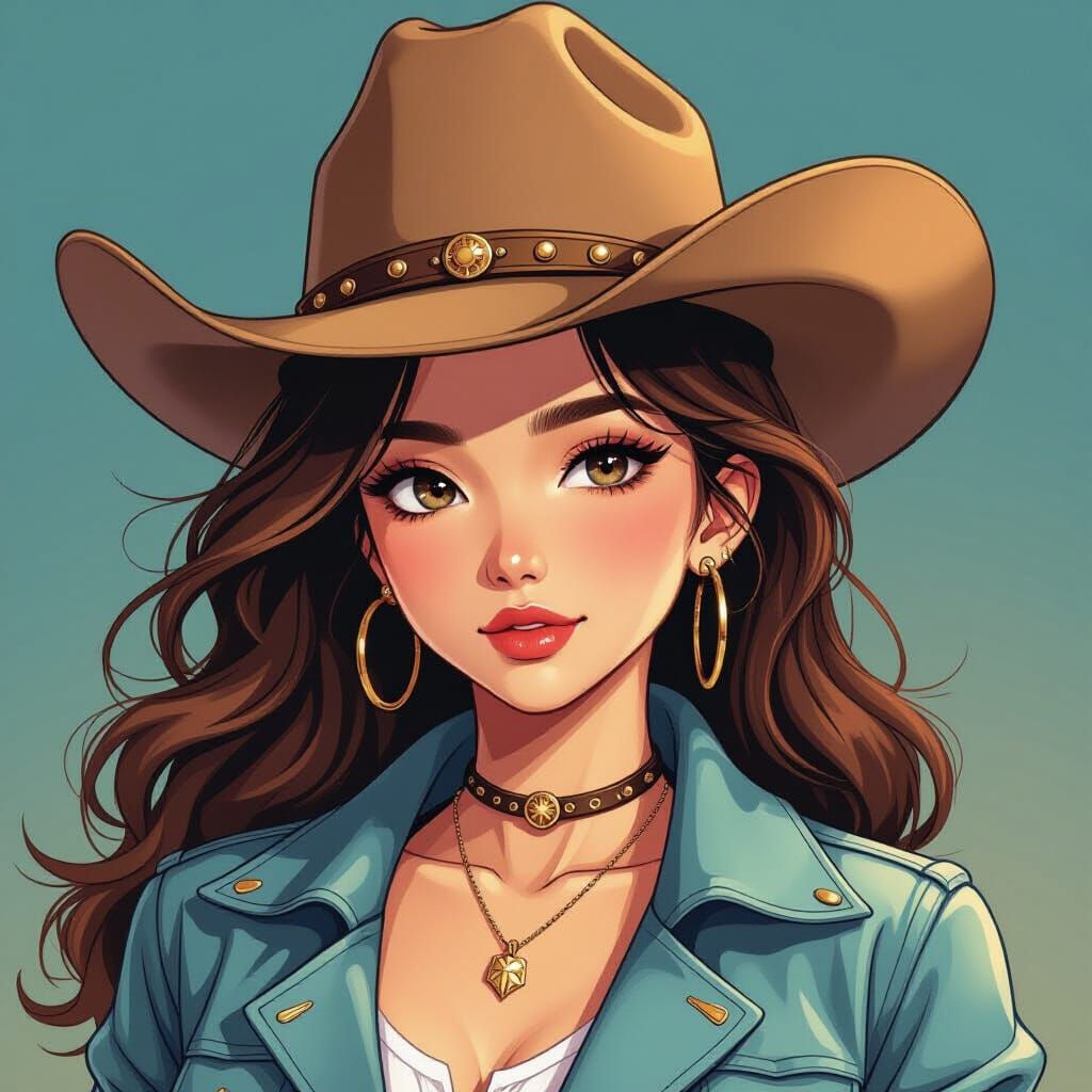 Zhenya in Cowboy Hat, Expressive Anime Art