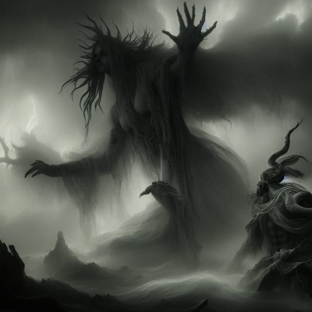 Weeping Banshee in Stormy Moor: Digital Matte Painting
