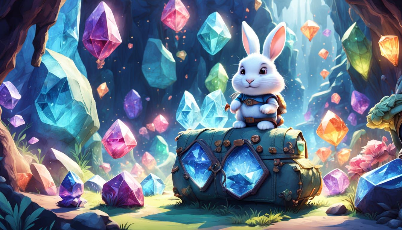 Bunny Adventurer Explores Crystal Caves with Elves