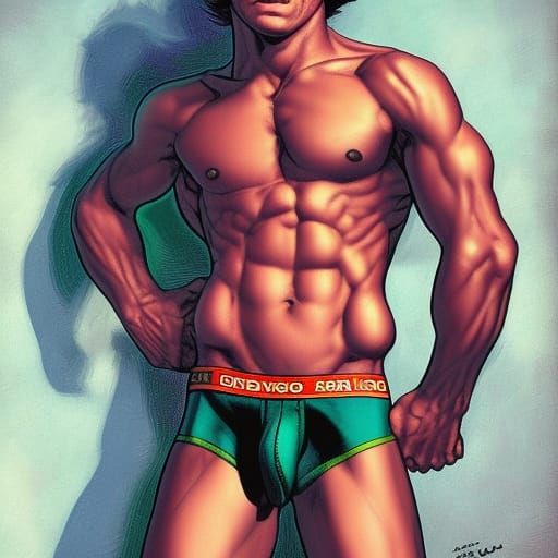 Comic Book Art: Muscular Boy in Underwear
