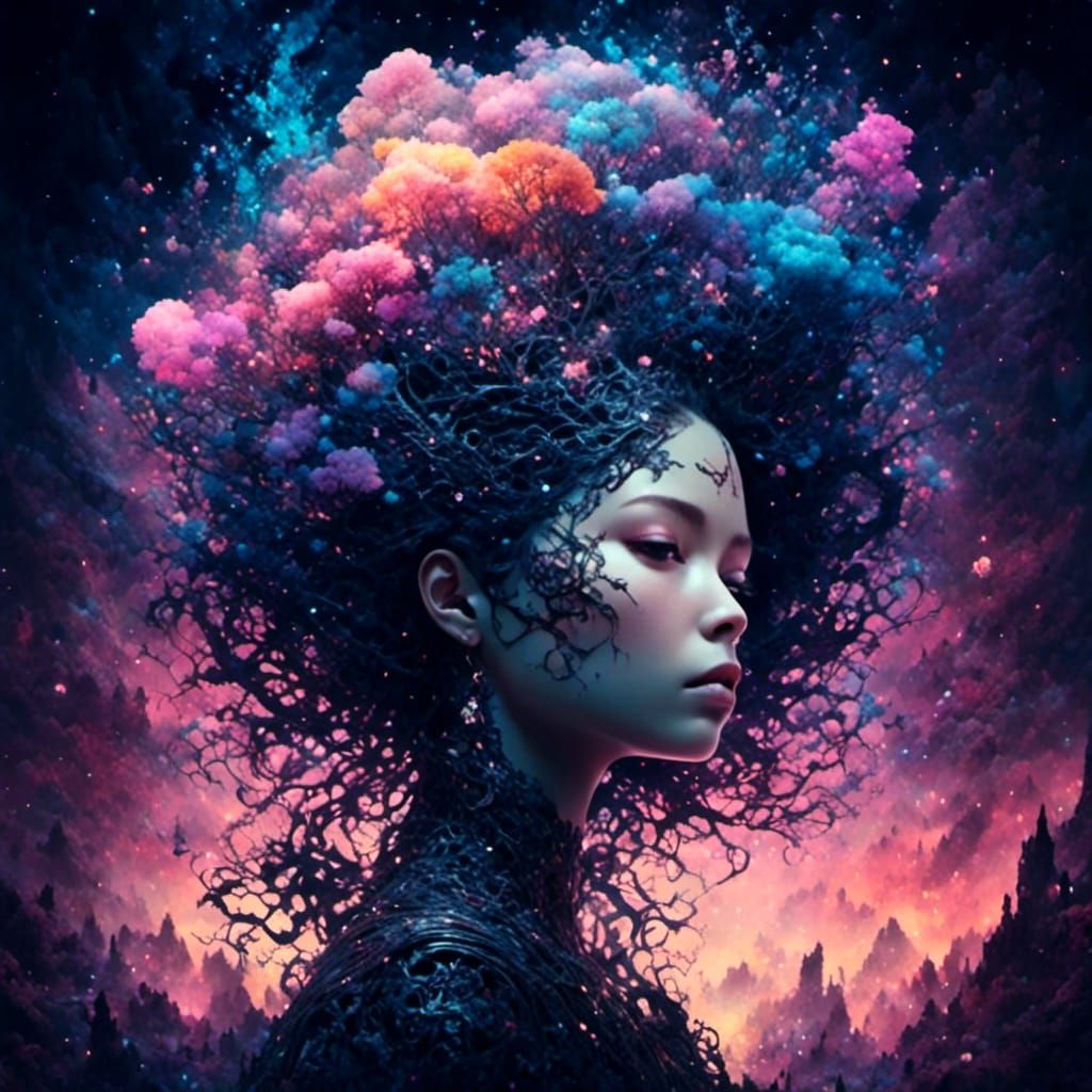 Nebula Hair Silhouette in Double Exposure