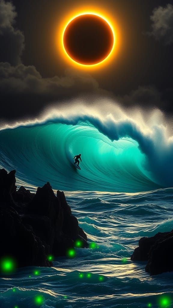 Surfer Rides Giant Wave at Jaws During Eclipse