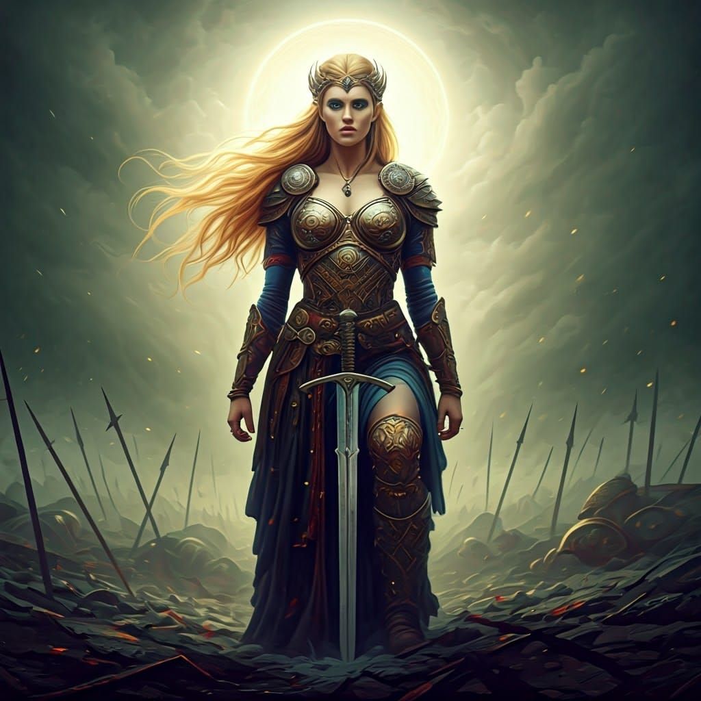 Triumphant Viking Goddess in Luminous Aftermath