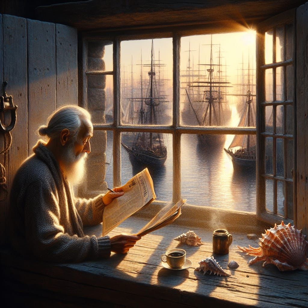 Elderly Sailor in Romantic Soft-Focus Oil Painting