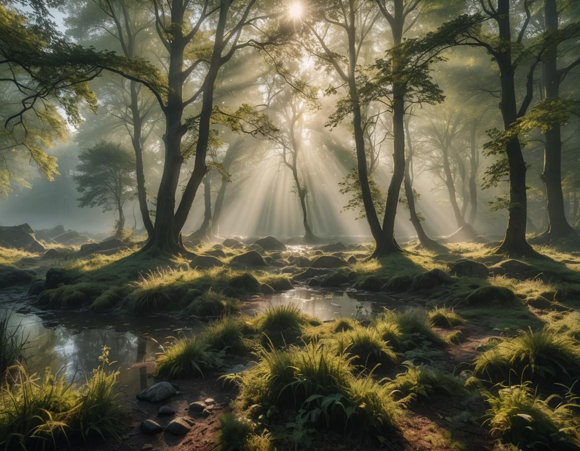 Ethereal Sunlight in European Forest
