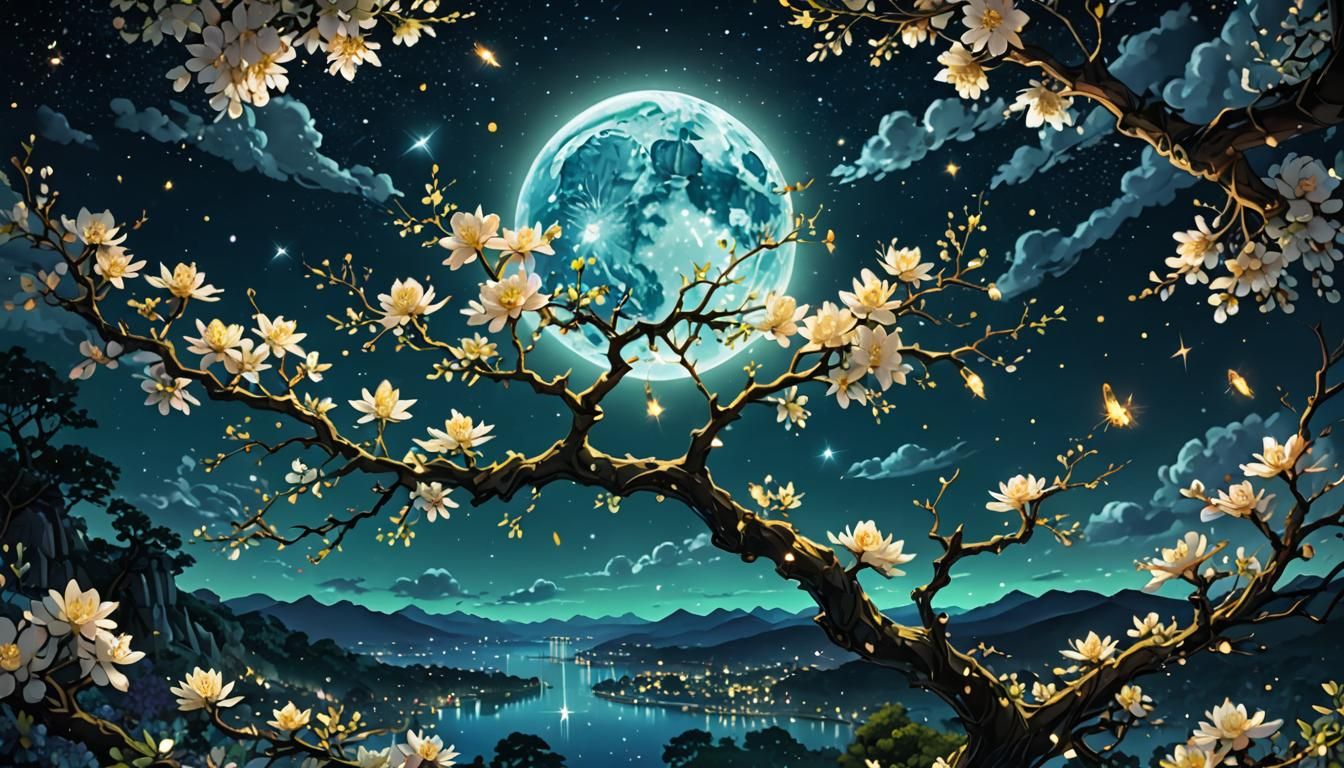 Mystical Midnight Scene with Jeweled Key