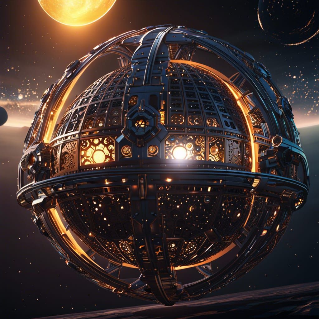 Futuristic Dyson Sphere Around the Sun in Sci-Fi Style