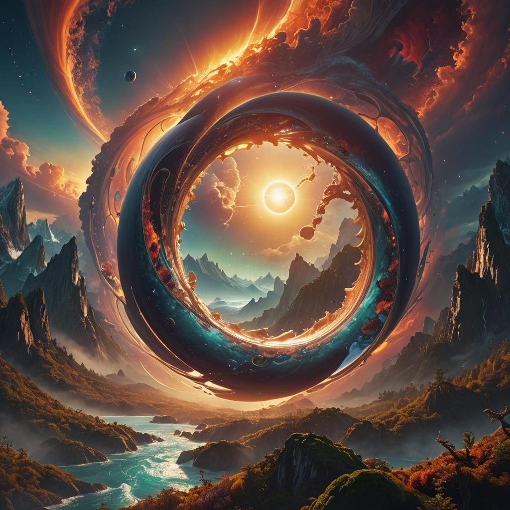 Möbius Strip Planet in Space: Digital Matte Painting