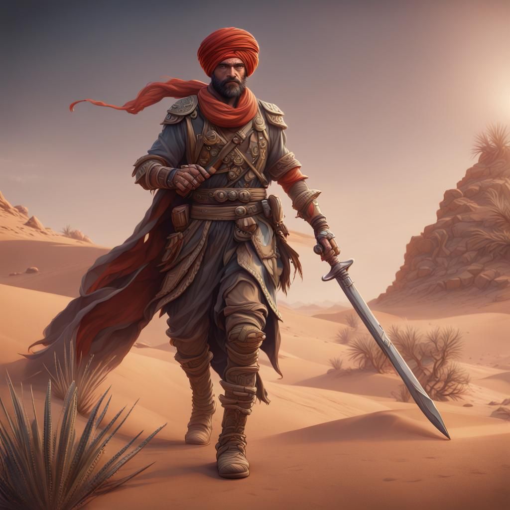 Desert Warrior with Scimitars: Fantasy Concept Art