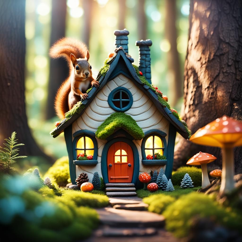 Squirrel in Forest Fantasy House: Professional Photography