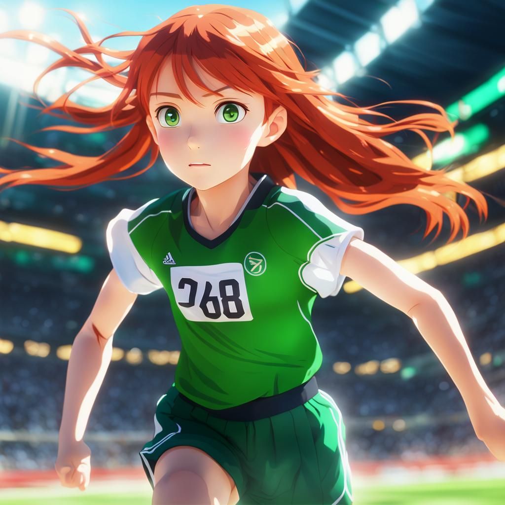 Anime Girl Running Track in Vibrant 3D Style