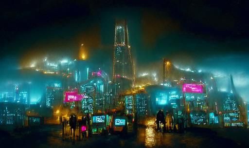 Dystopian Cyberpunk Cityscape at Night