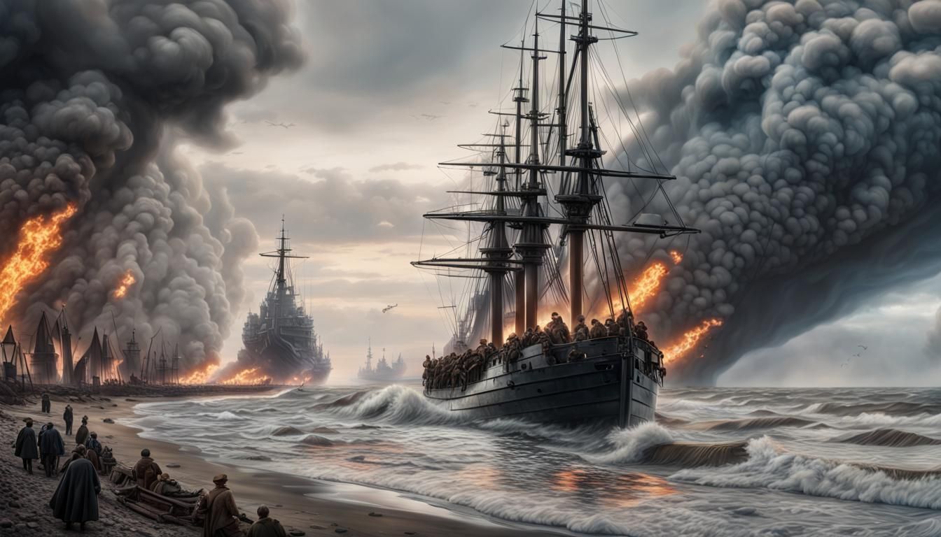 Hyperrealistic Dunkirk Evacuation Digital Matte Painting