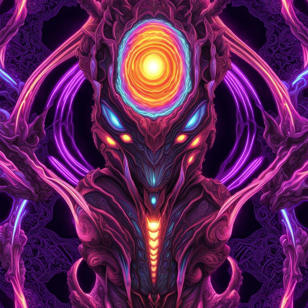 Intricate Alien Probe in Cosmic Void, Neon Highlights