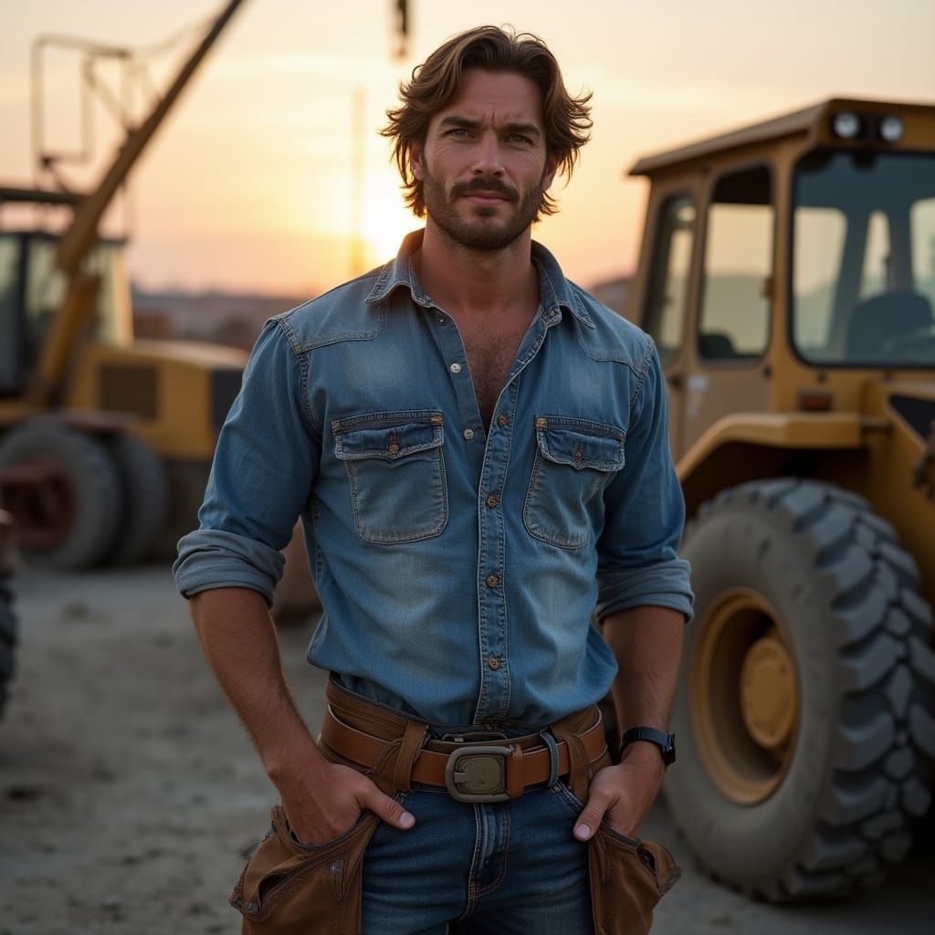 Construction Worker in Golden Light: Photorealistic Style
