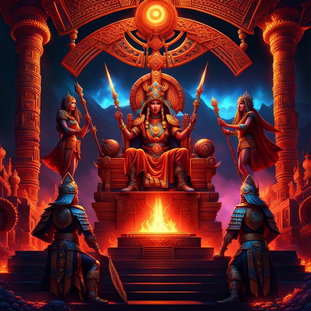 Aztec Fates Conspire in Hyperreal Fantasycore Artwork