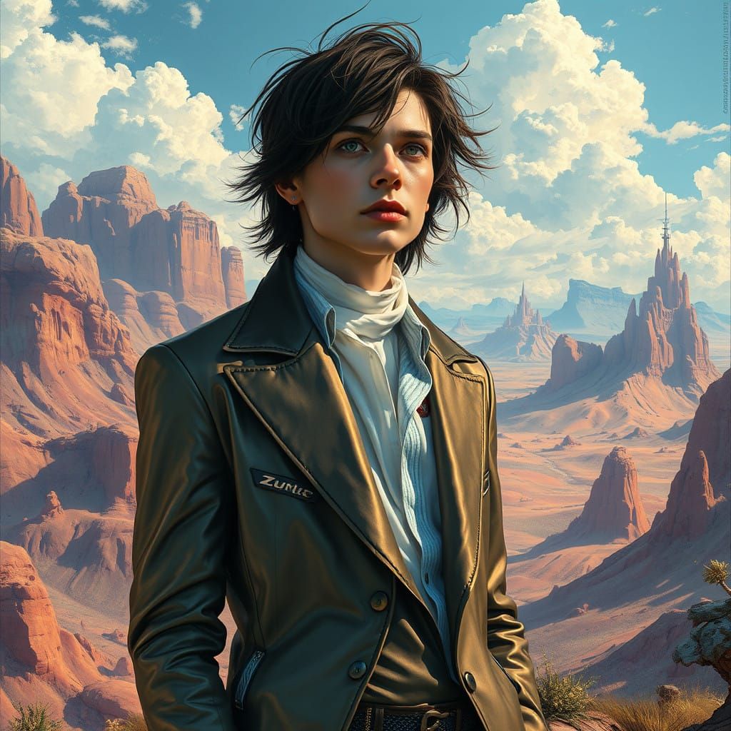 Sleek Fashion Icon in Futuristic Dreamscape