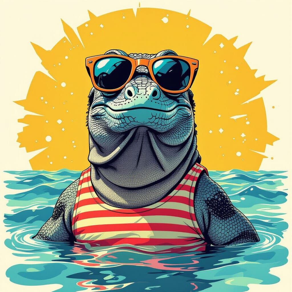 Komodo Alien in Pop Art Watercolor Style