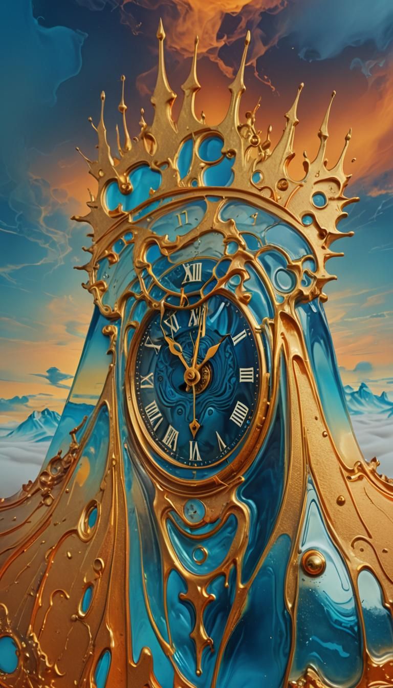 Melting Clock in Dreamlike Landscape: Surreal Digital Art