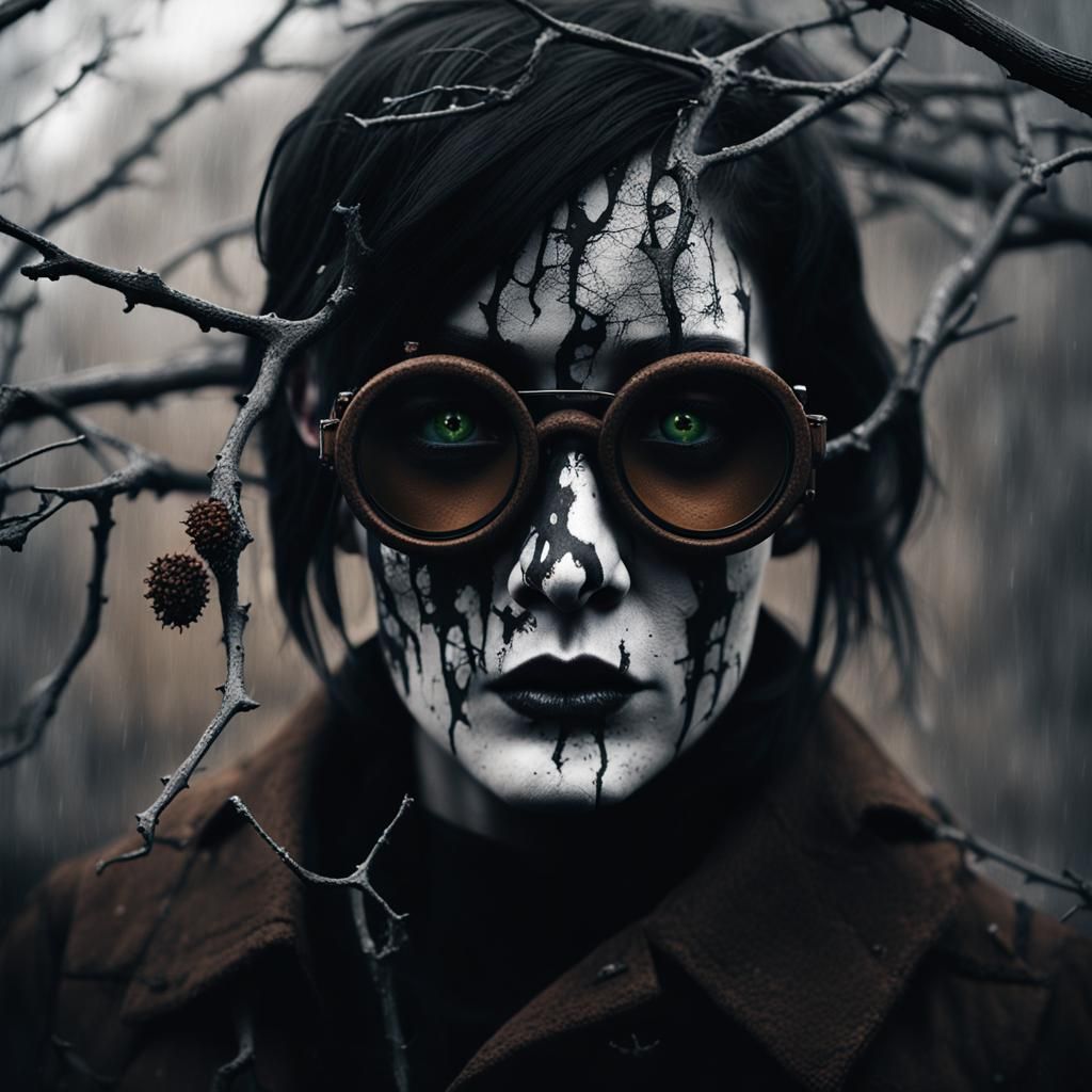 Gothic Model in Haunted House Basement: Black and White