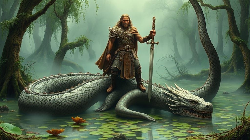 Celtic Warrior's Victory: Psychedelic Art Nouveau Dragon