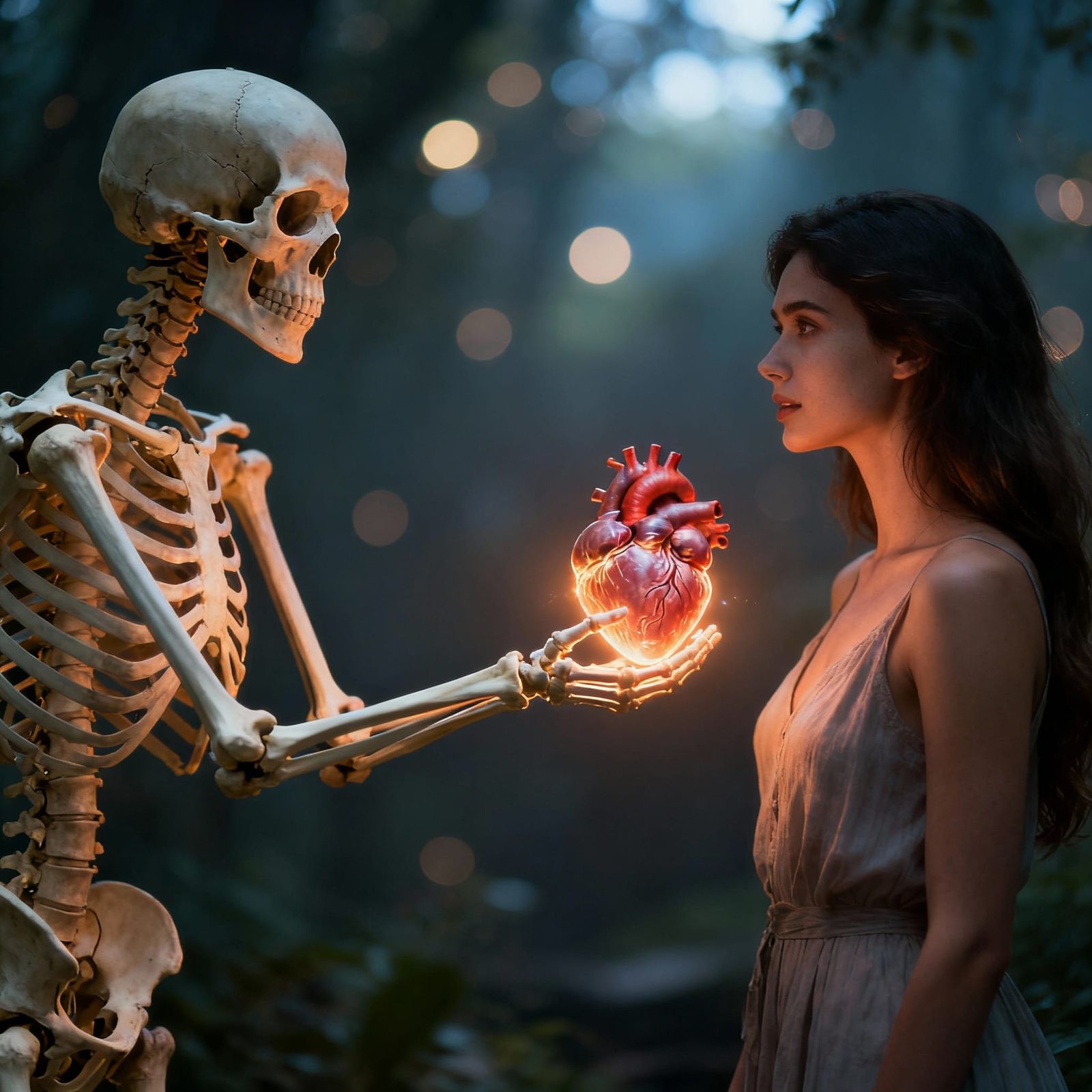 Surreal Skeleton Offers Heart to Woman in Masterpiece