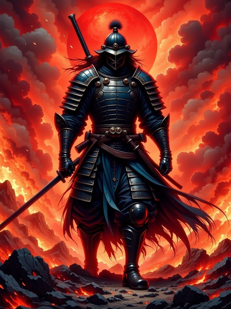 Anime Samurai Stands Unbroken Against Crimson Sky