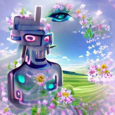 Cyberpunk Robot God in Peaceful Meadow