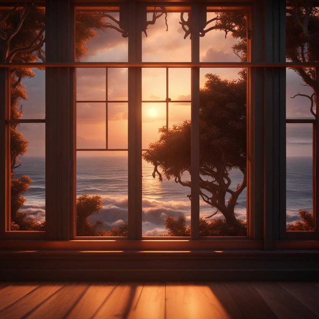 Beach Sunset Through Window: Fantasy Concept Art
