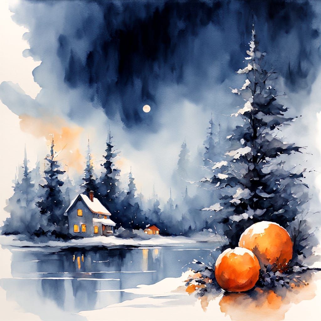 Mysterious Midnight Script with Christmas Ornaments in Water...