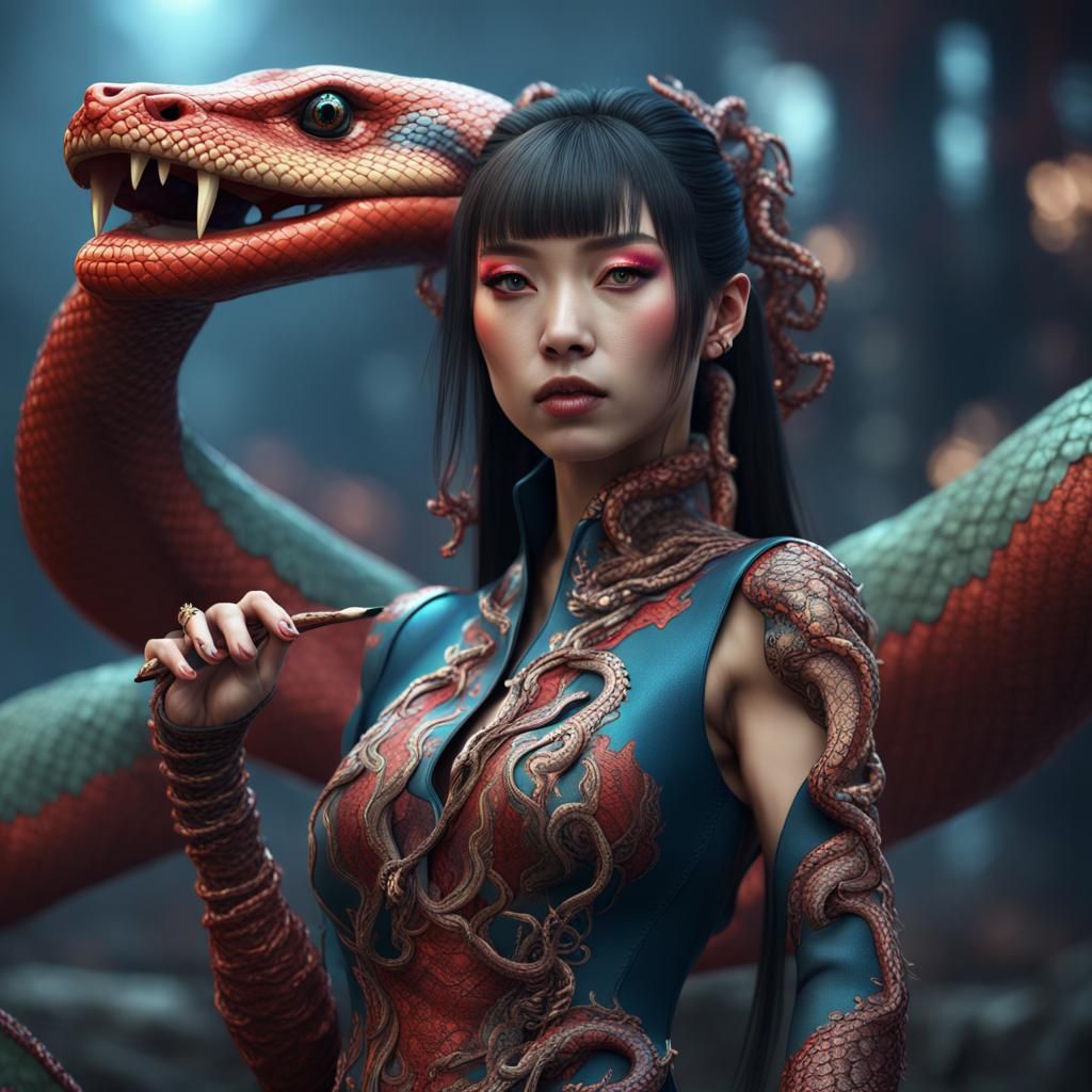 J-Pop Snake Woman: Detailed Matte Painting