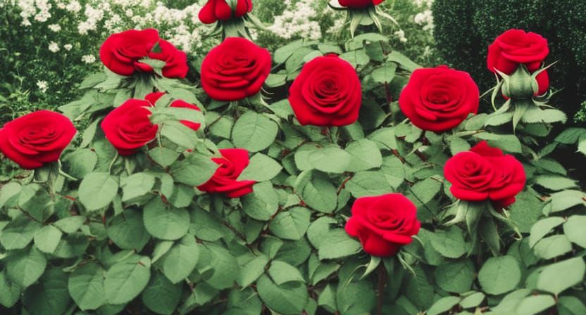 Red Roses Blooming in a Small Garden