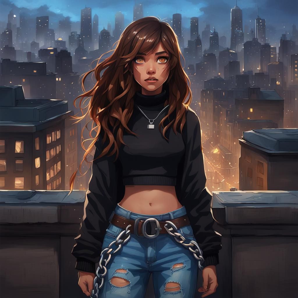 Girl in Cityscape, Hyperdetailed Concept Art