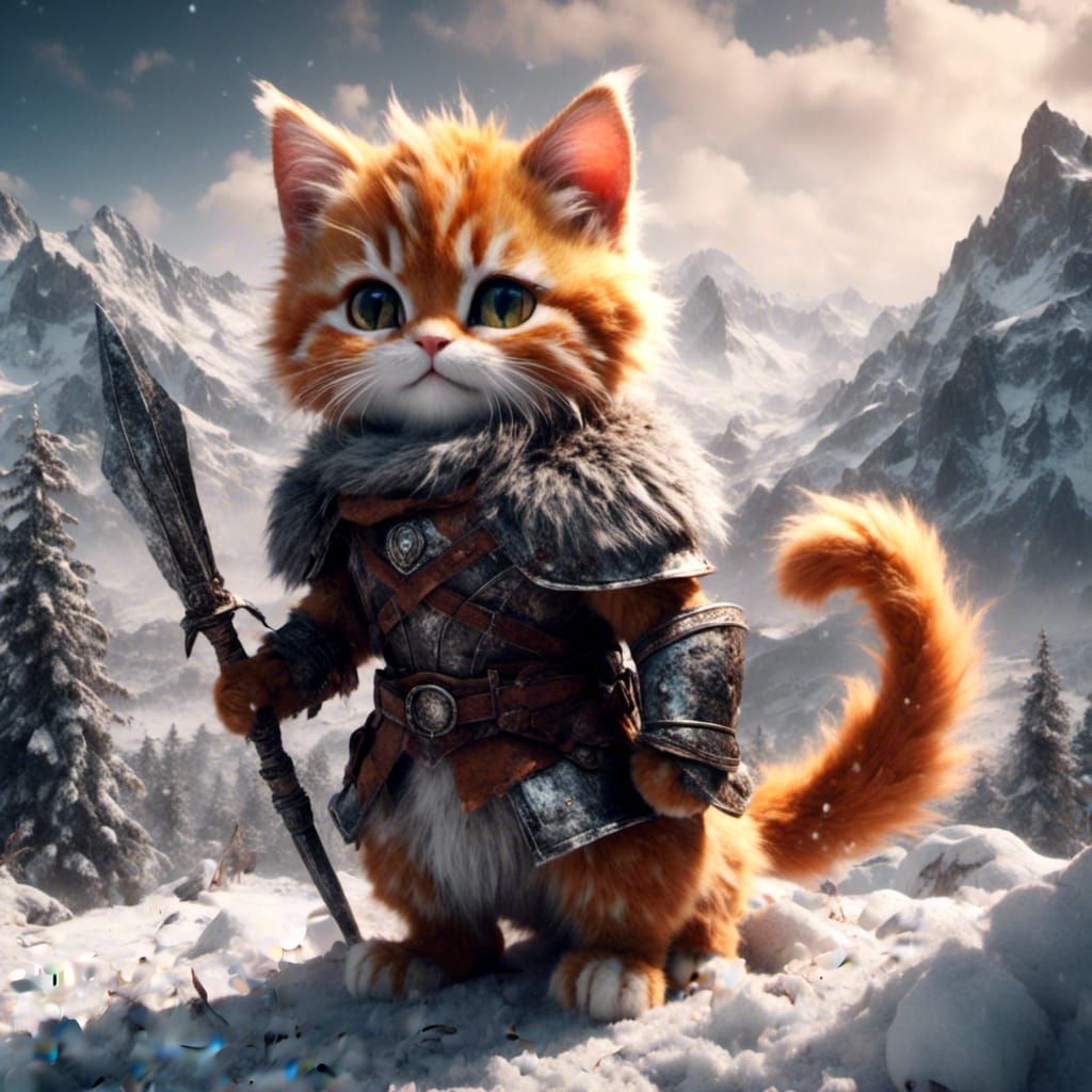 Ginger Cat Wildling Warrior in Snow