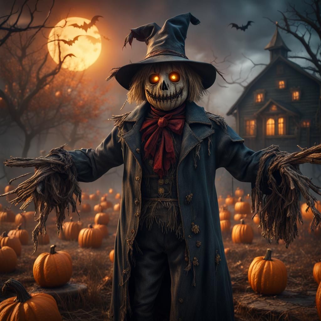 Fantastical Halloween Scarecrow in Detailed Matte Painting