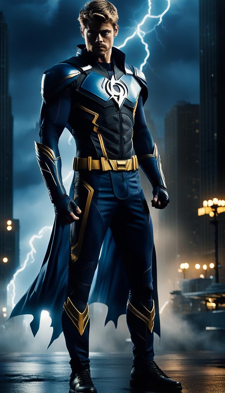 Heroic Superhero in Chicago Dawn, Comic Book Style