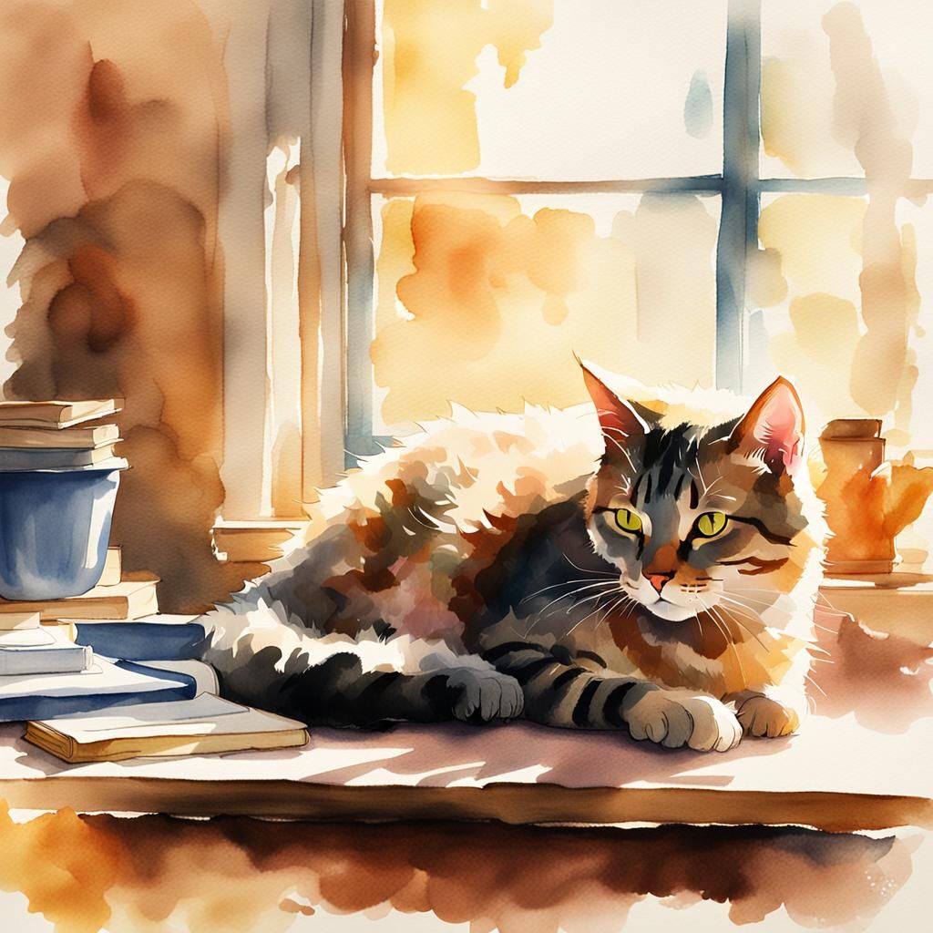 Watercolor Cat Nap in Sfumato Soft Focus