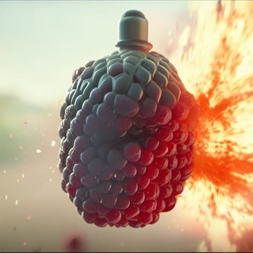 Exploding Raspberry Hand Grenade: Photorealistic CGI